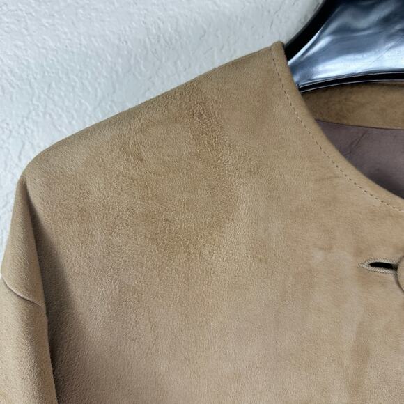 Vintage 60s 70s Camel Suede Coat Big Button Minimalist Retro Boho M L - Picture 6 of 10